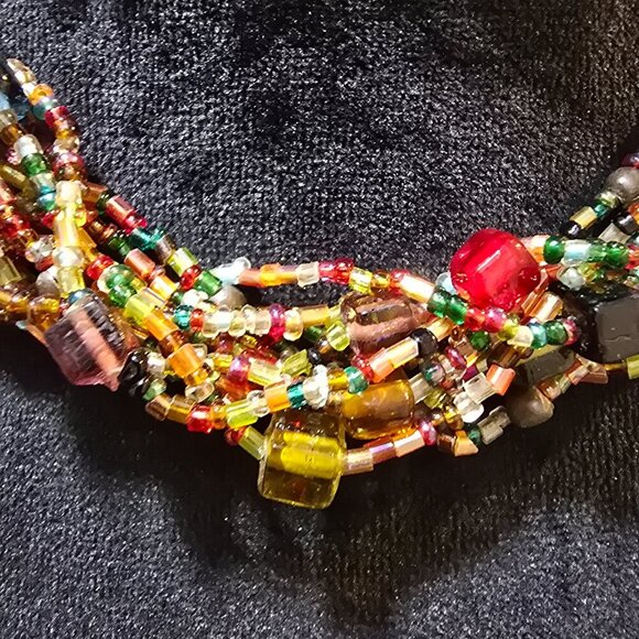 Women\'s Glass Seed Bead Multi Twelve Strand Braided Necklace with Lobster Clasp main image 5